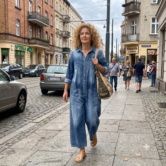 Diana | Vintage Washed Soft Cotton Denim Jumpsu z zapięciem na guziki