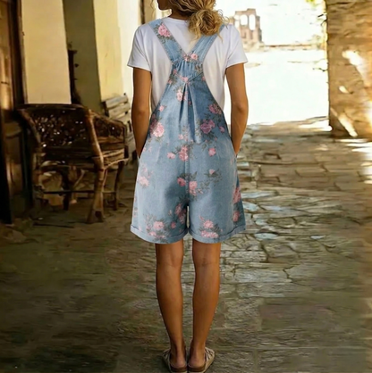 Judy | Vintage Sprany Dżinsowy Kombinezon z Miękkiej Bawełny w Kwiaty