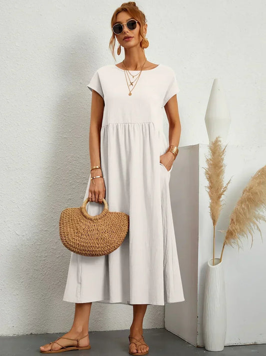 Gabrielle™ — Elegancka, midi sukienka o swobodnym kroju