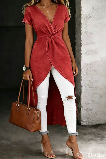 Jeansowa tunika z dekoltem w serek Jessica |