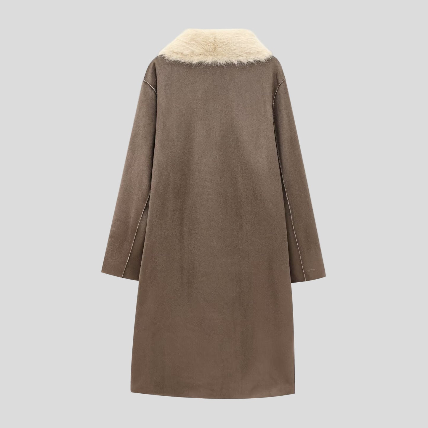 Długi Płaszcz Faux Leather z Miękkim Futrzanym Podszyciem