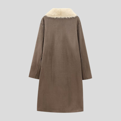 Długi Płaszcz Faux Leather z Miękkim Futrzanym Podszyciem
