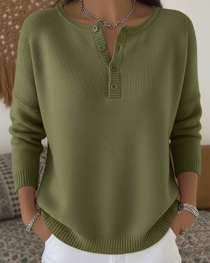 Helena™ | Sweter z dzianiny typu Henley zapinany na guziki