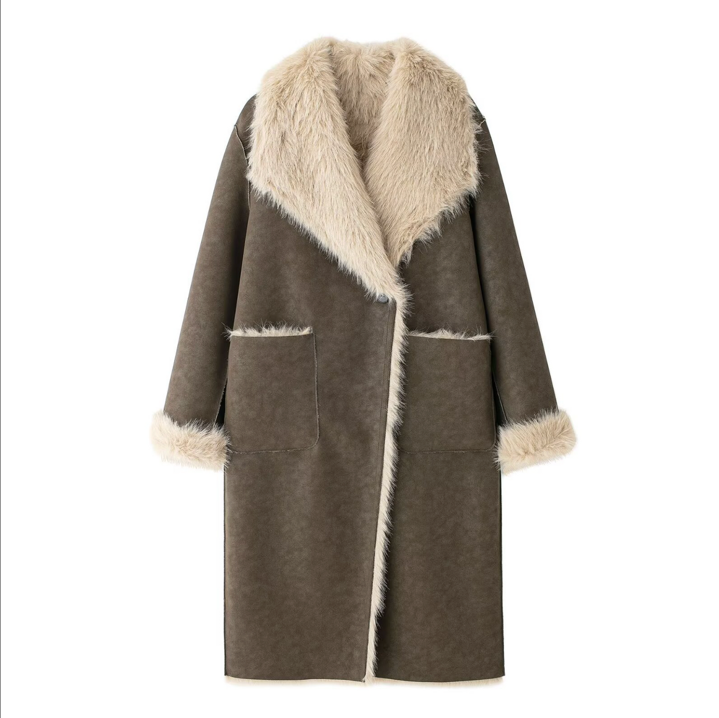 Długi Płaszcz Faux Leather z Miękkim Futrzanym Podszyciem