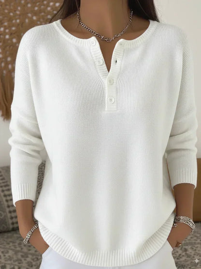 Helena™ | Sweter z dzianiny typu Henley zapinany na guziki