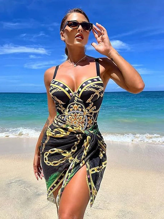 Marika – jednoczęściowy strój kąpielowy push-up z narzutką plażową