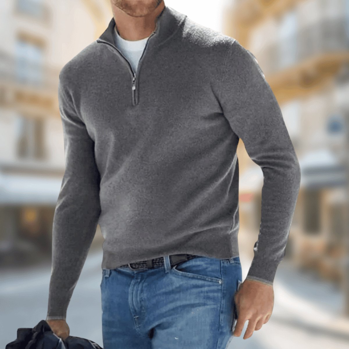 Felix | Lekki Sweter Męski z Ćwierć Zamkiem