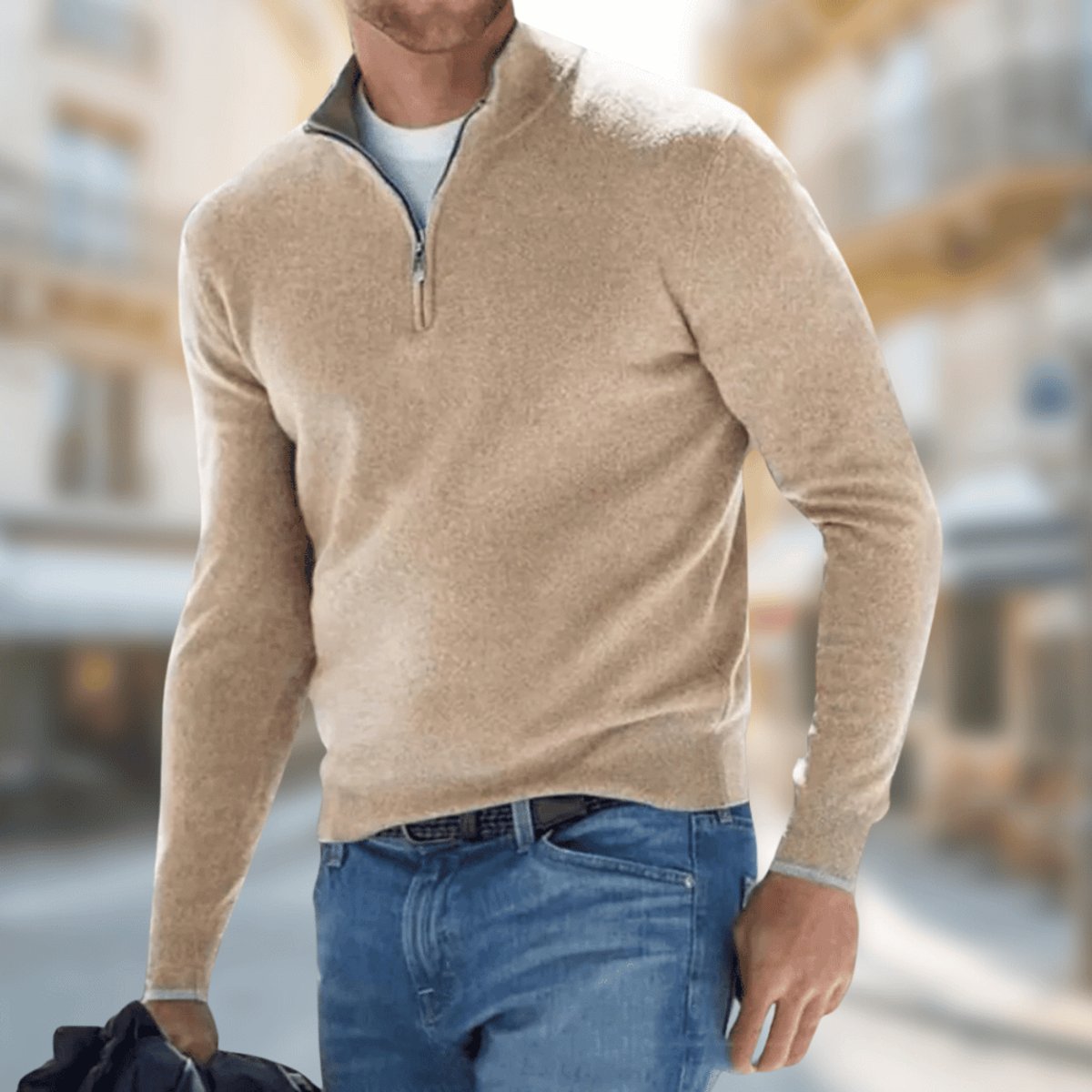 Felix | Lekki Sweter Męski z Ćwierć Zamkiem