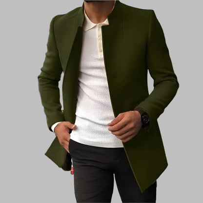 Matthias | Męski Elegancki Płaszcz Wełniany Slim-Fit z Stojącym Kołnierzem