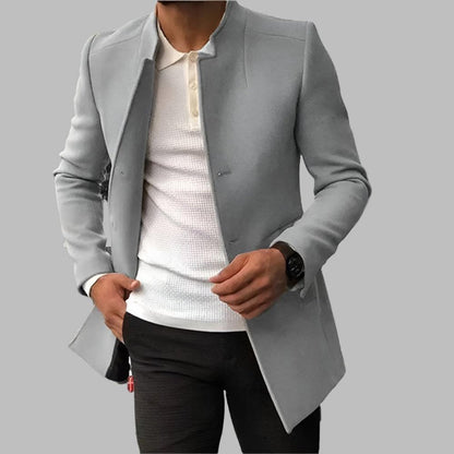 Matthias | Męski Elegancki Płaszcz Wełniany Slim-Fit z Stojącym Kołnierzem