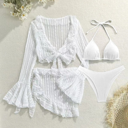 Tina | Koronkowy Komplet Bikini 4w1 z Narzutką i Pareo