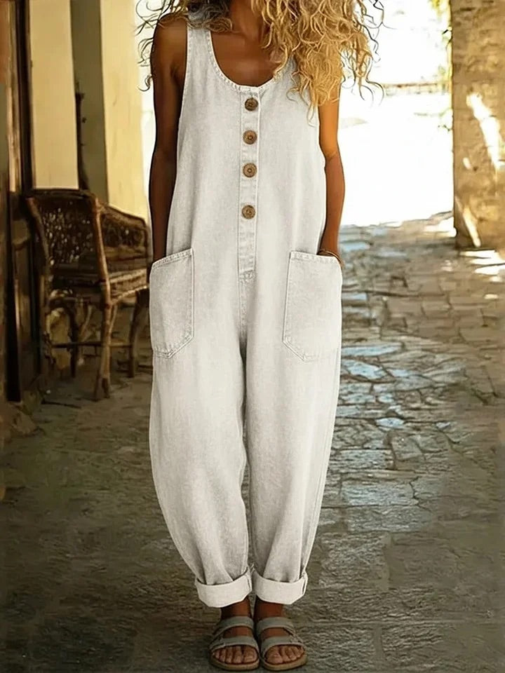 Ruth | Kombinezon jeansowy z bawełny spranej w stylu vintage