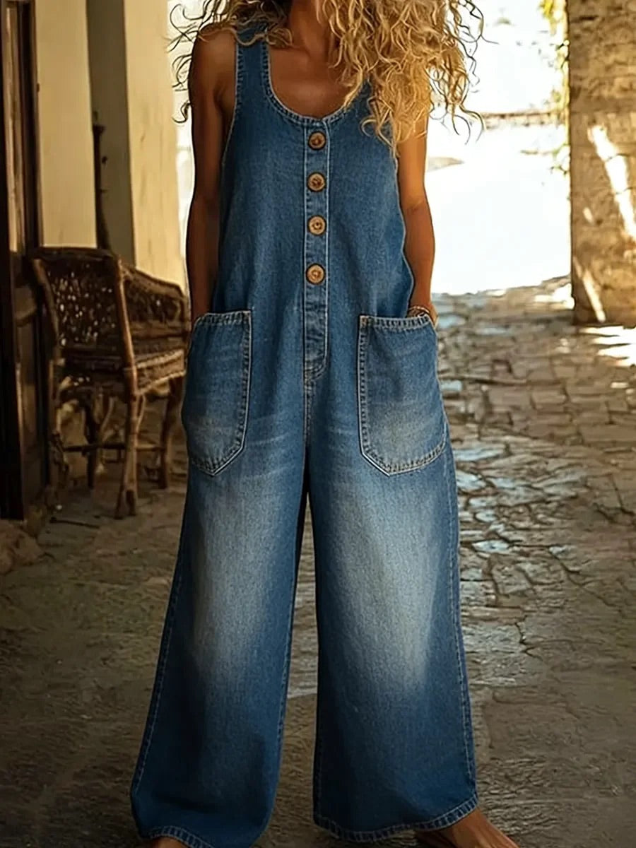 Ruth | Kombinezon jeansowy z bawełny spranej w stylu vintage